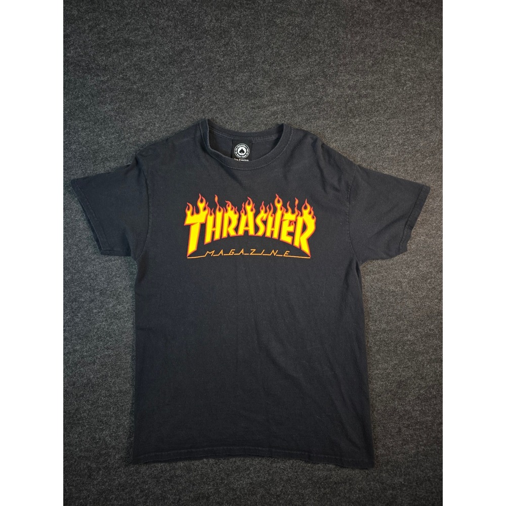 Official Thrasher Magazine Flame Logo Black Cotton T Shirt Mens Medium M